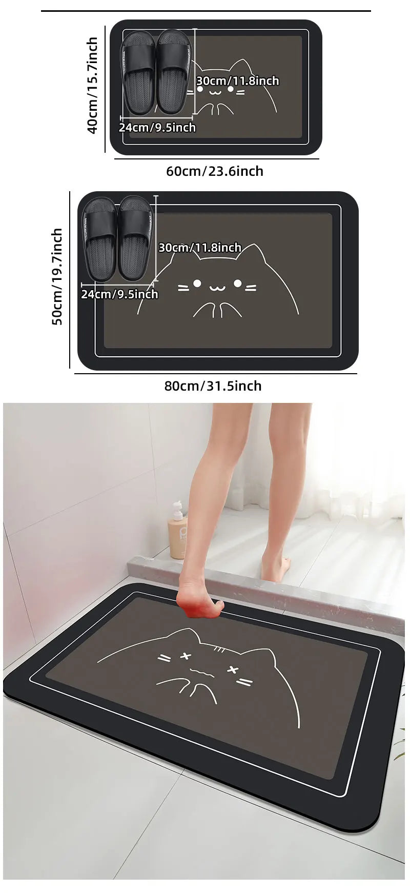 Diatomaceous Earth Bath Mat – Super Absorbent, Fast-Drying, Anti-Slip Rubber Floor Mat for Bathroom, Kitchen & Laundry