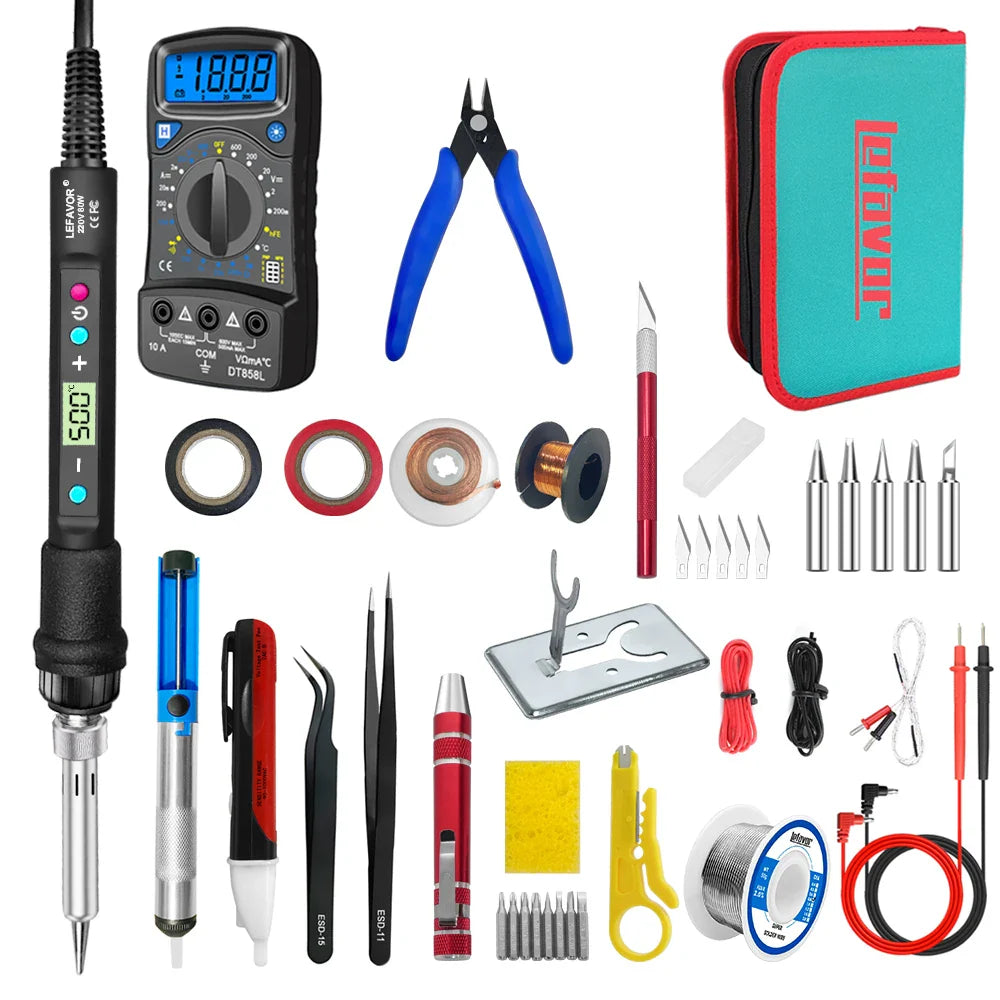 LEFAVOR 80W Digital Soldering Iron Kit – LCD Display, Adjustable 100–500°C, C/F Switch Welding Tool for Home Repair & DIY Projects