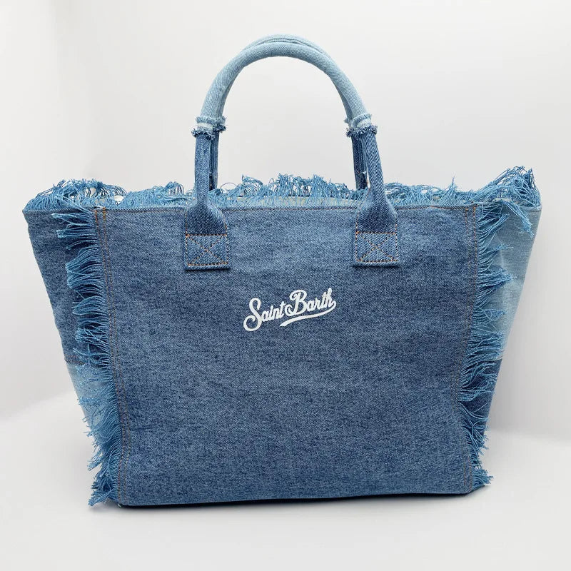 SAINT BARTH Autumn Winter Plush Towel Bag – Women’s Large Capacity Striped Casual Handbag with Tassel