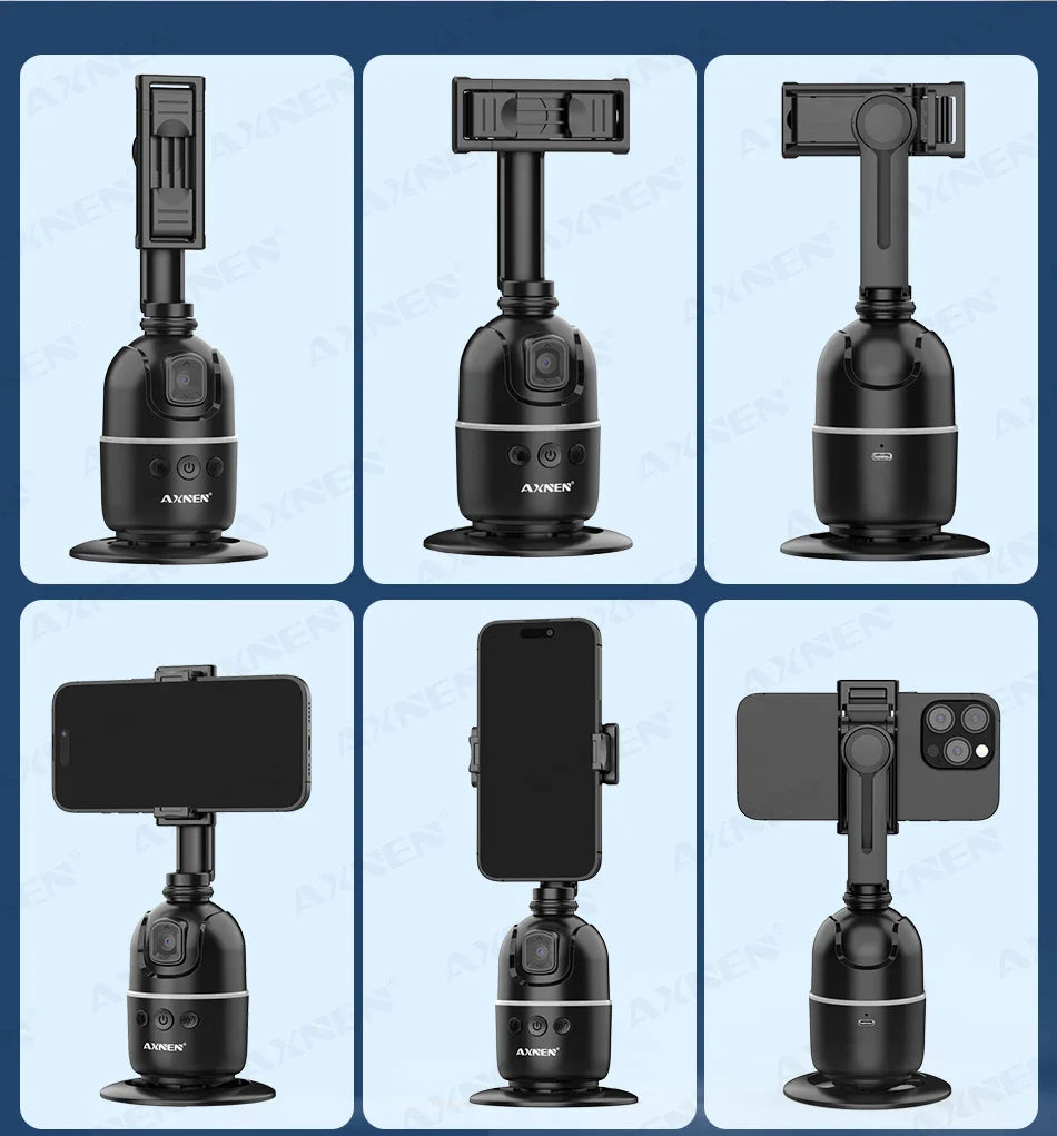 Smart Auto Face Tracking AI Gimbal – 360° Desktop Vlog Stabilizer for Smartphone & Action Camera (Tripod Optional)