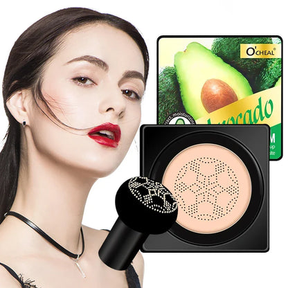 Air Cushion CC Cream with Mushroom Head Puff – Moisturizing, Brightening BB Cream & Waterproof Face Concealer