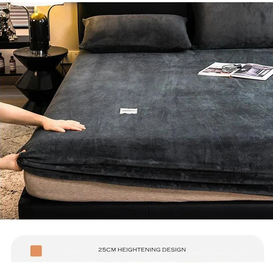 Soft Warm Plush Fitted Sheet – Elastic Coral Fleece Mattress Cover for Winter, Luxury Double Bed Bedding