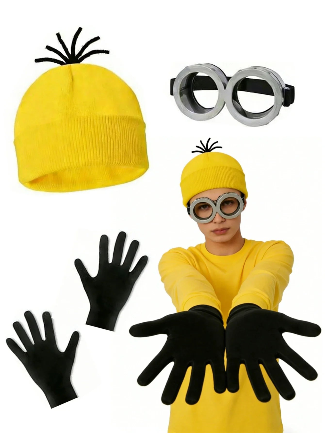 4-Piece Halloween Costume Set - Hat, Gloves & Glasses Strap Cosplay Party Accessories