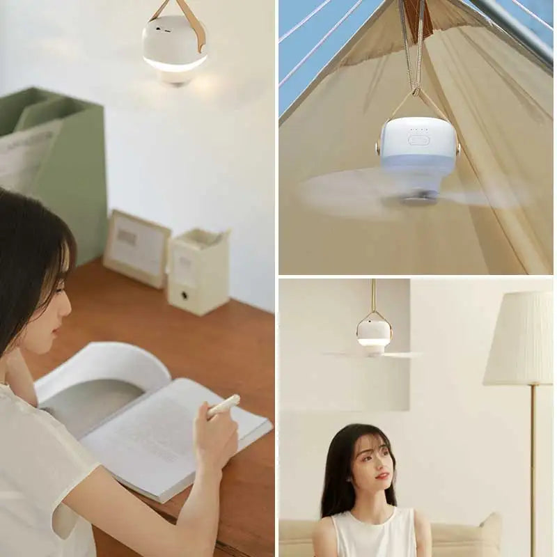 Outdoor Camping Fan - Multifunctional Tent Canopy Fan with LED Lights, Air Cooler, and Remote Control