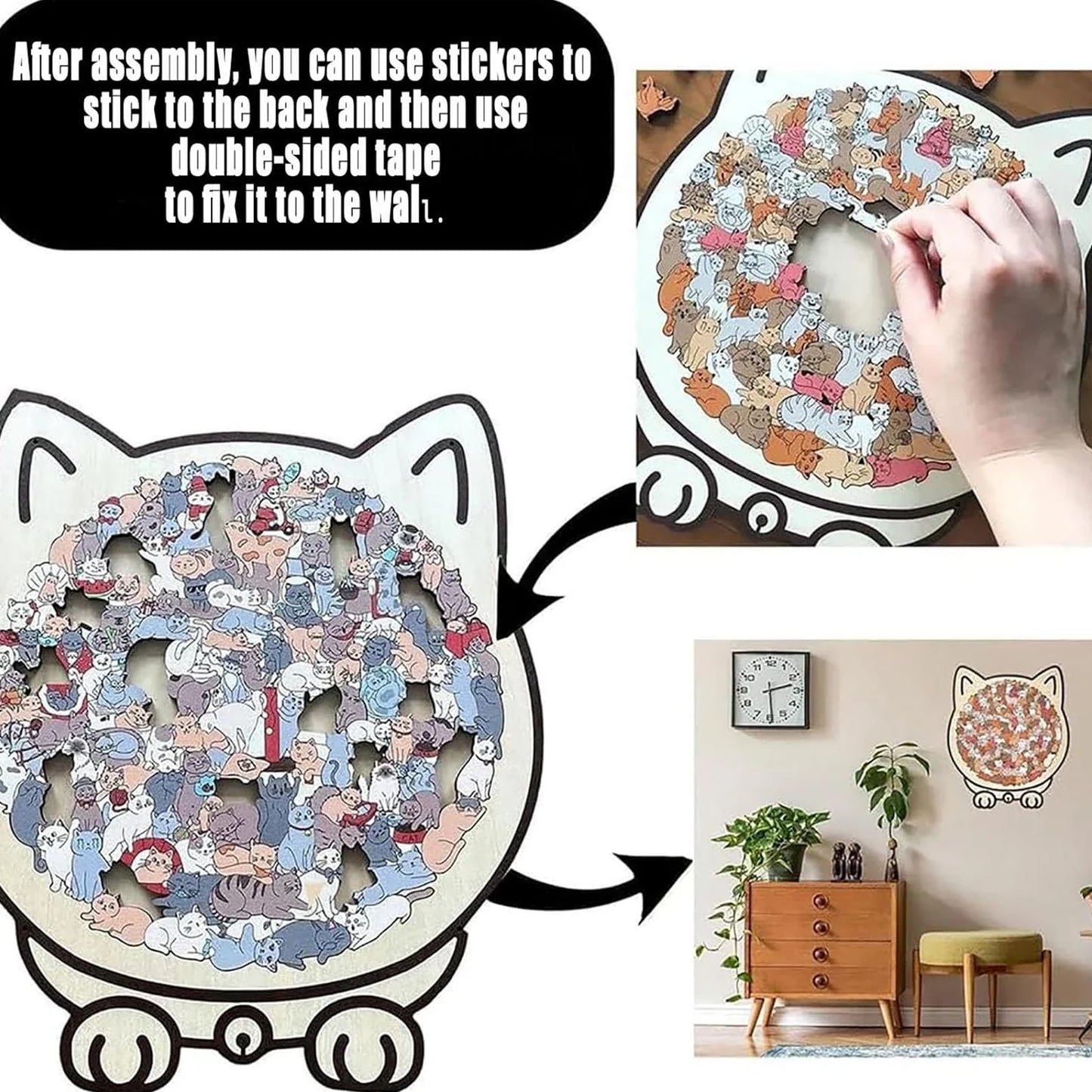 135-Piece Cat-Shaped Wooden Jigsaw Puzzle – Unique Irregular Puzzle Game for Cat Lovers, Birthday & Xmas Gift