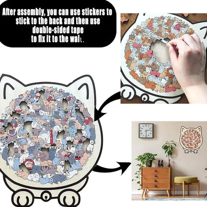 135-Piece Cat-Shaped Wooden Jigsaw Puzzle – Unique Irregular Puzzle Game for Cat Lovers, Birthday & Xmas Gift