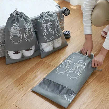 10-Pack Shoe Storage Organizer Bags: Non-Woven Travel Portable Closet Bag with Waterproof Pockets - Transparent Hanging Bag for Clothing