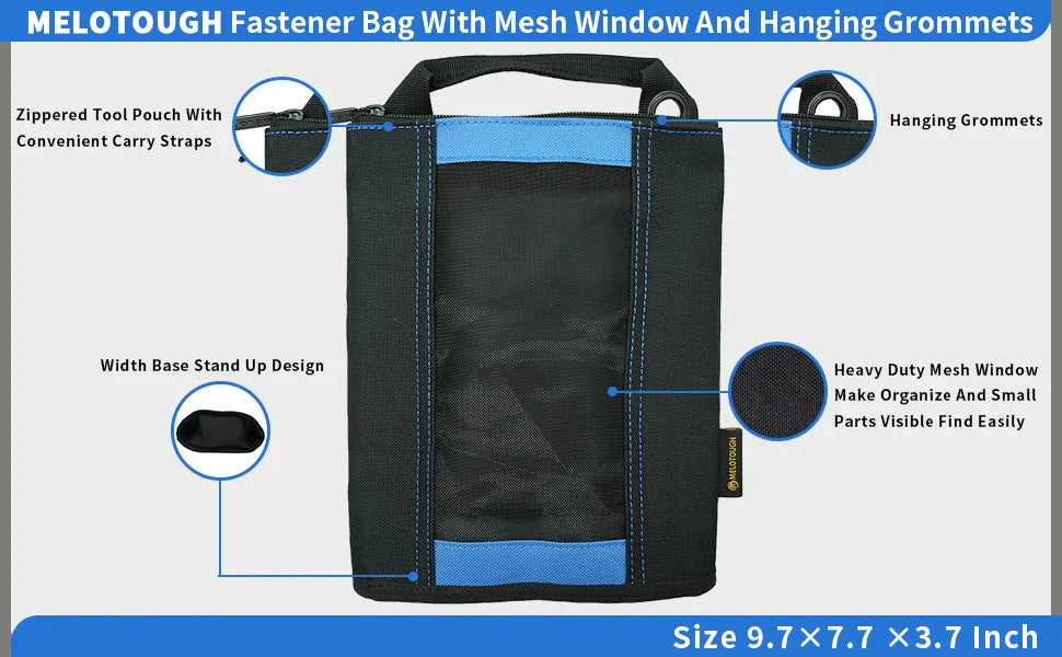 MELOTOUGH Canvas Tool Pouch | 2-Pack Zipper Bags with Mesh Window & Hanging Grommets
