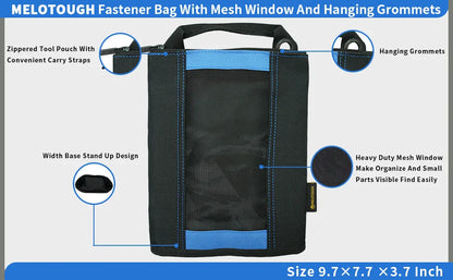 MELOTOUGH Canvas Tool Pouch | 2-Pack Zipper Bags with Mesh Window & Hanging Grommets