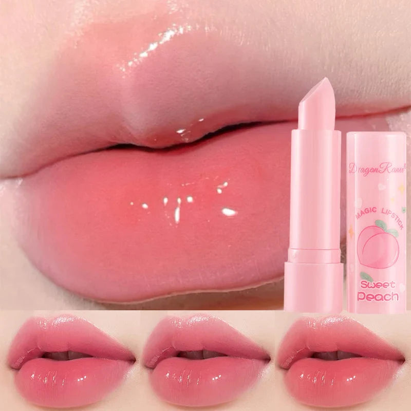 Peach Temperature Change Lip Balm – Clear Crystal Jelly Lipstick Tint, Moisturizing Anti-Dry Hydrating Lip Care