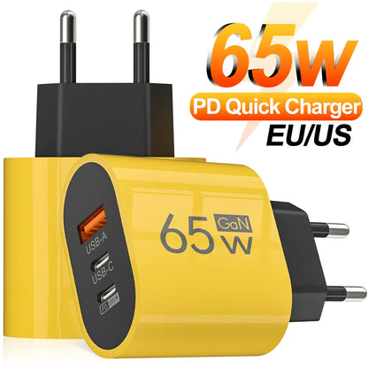 65W GaN Fast Charging USB Type C Wall Charger Adapter for iPhone and Samsung - PD QC3.0 Quick Charge
