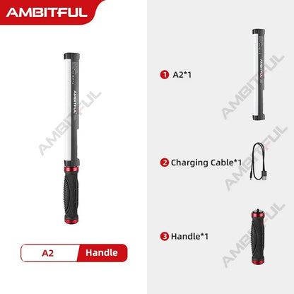 AMBITFUL A2 RGB LED Video Light Stick – 2500K-8500K Adjustable Tube Light with CRI 95+ TLCI 97, App Control, Magnetic Design & Built-in Battery