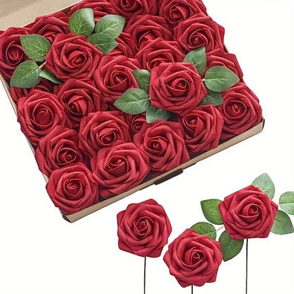 25pcs Artificial Roses with Stems – Fake Flowers for DIY Wedding Bouquets, Centerpieces & Home Party Decorations