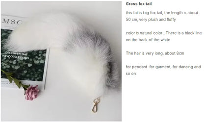 Real Fox Fur Tail Keychain – Large Natural Fur Pendant for Cosplay, Bags, Cars, and Women