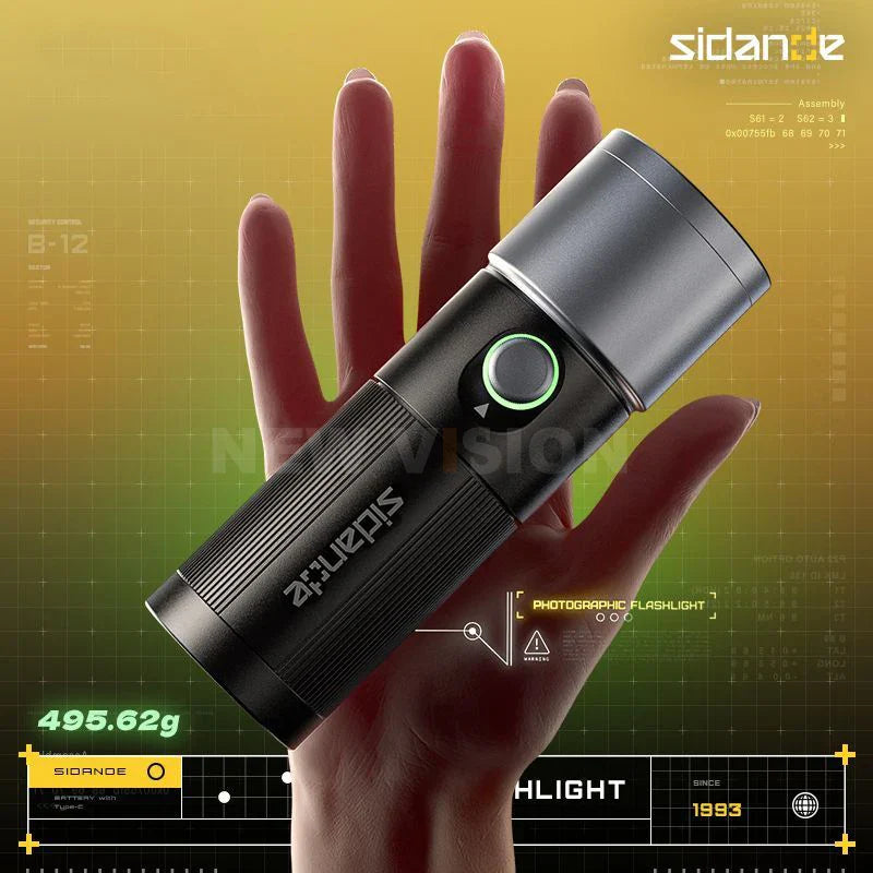 SIDANDE 10W Flashlight with Four Color Projection - 8400mAh Rechargeable Battery, 4 Hours Full-Power Output