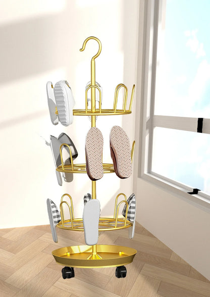 Drying Shoe Rack with Drain Plate – Floor-to-Ceiling Rotating Shoe & Slipper Hanger, Balcony Storage Shelf Organizer