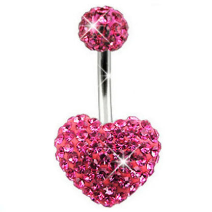 Pink Crown Belly Button Ring – Stainless Steel Heart Navel Piercing Barbell with Crystal for Women & Girls
