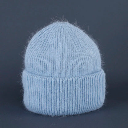 2024 Rabbit Fur Beanie – Soft Fluffy Winter Hat for Women, Angora Knitted Skullies, Warm Bonnet Knit Cap