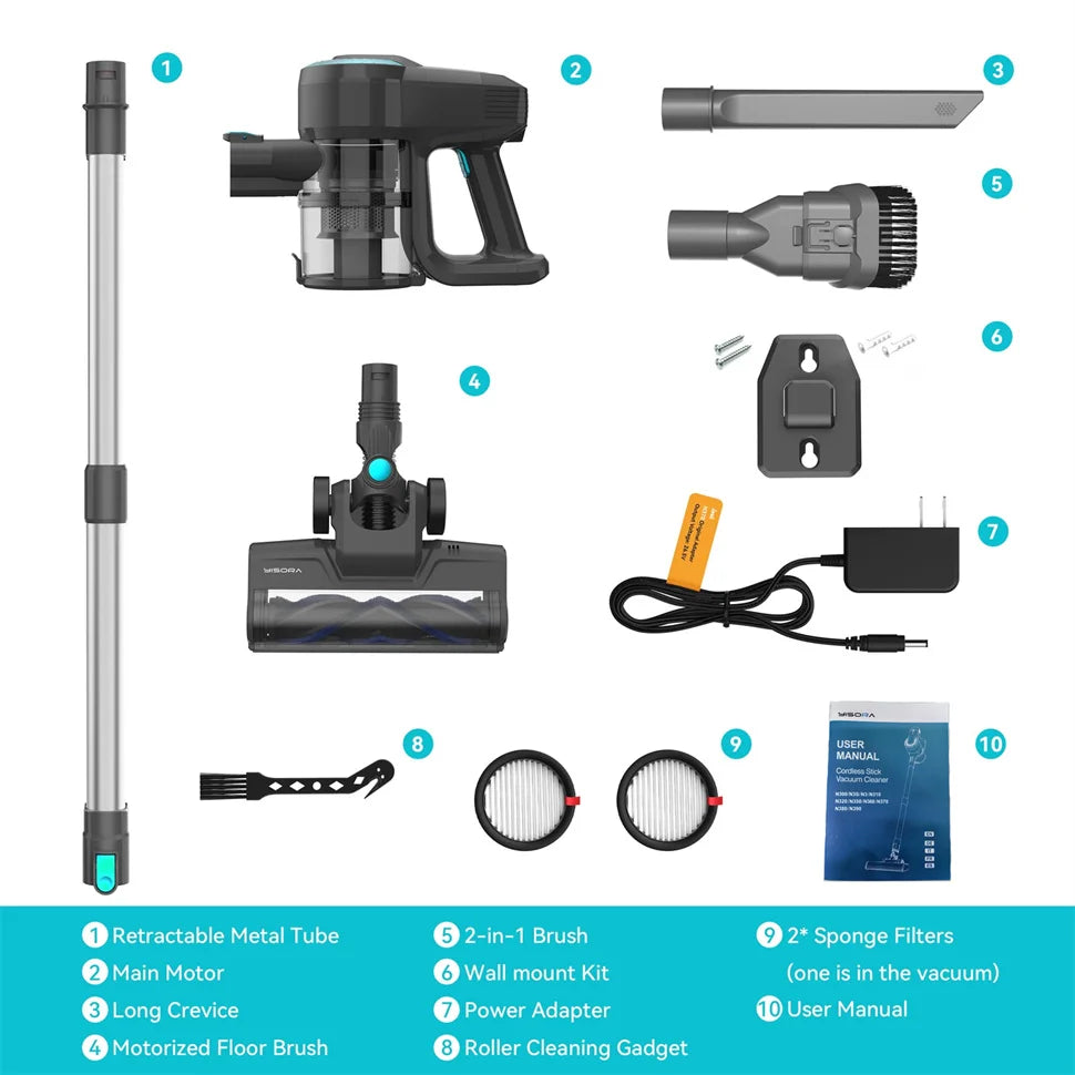 YISORA N300 Cordless Upright Vacuum Cleaner - 20KPa Lightweight Stick Vacuum for Carpet, Hard Floor, Car, Pet Hair