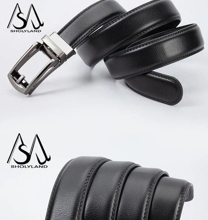 Men’s Classic Leather Belt – Trendy Two-Layer Cowhide with Alloy Automatic Buckle for Business & Casual Wear