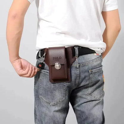 2024 Fashion Men's Leather Belt Case – Vertical Multifunctional Phone Waistpack, Card Bag, Key Holder, PU Leather Gift