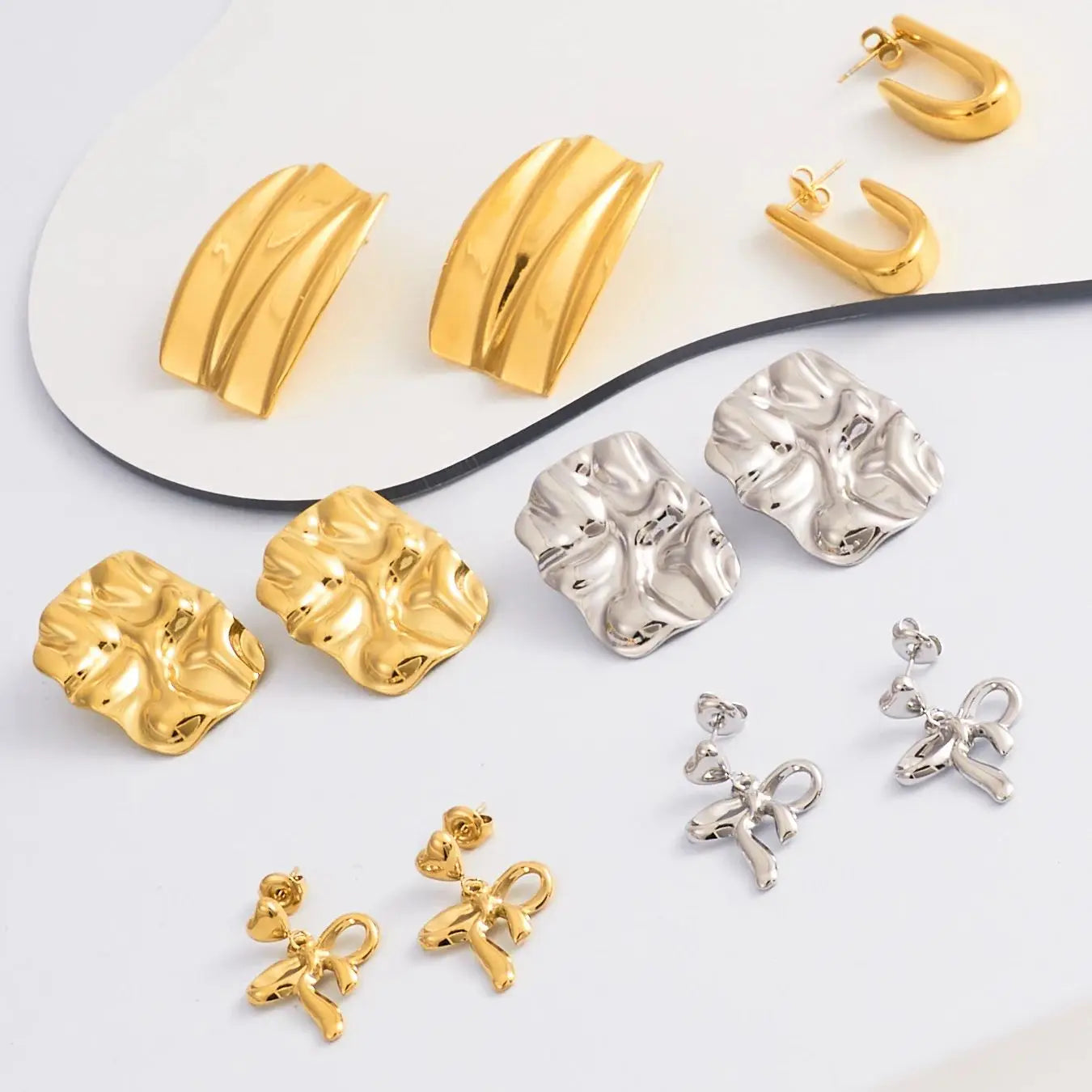 CARLIDANA 18K Gold Plated Titanium Steel Square Earrings – Waterproof Wrinkle-Shaped Jewelry