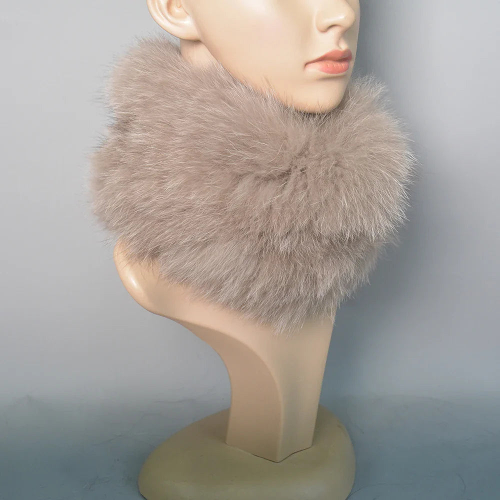 2025 Real Fox Fur Scarf and Headband – Luxury Winter Neck Warmer for Women, 100% Natural Fur, Elastic Ring Muffler