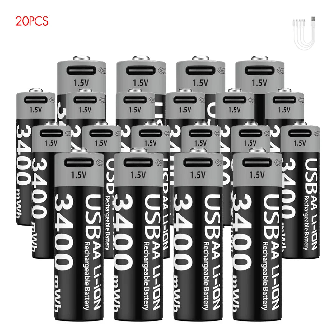 MATOV USB Rechargeable Li-ion AA 3400mWh & AAA 1100mWh 1.5V Batteries Pack