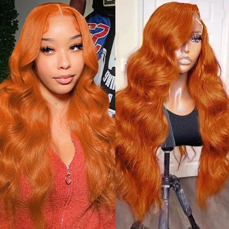 Ginger Orange 13x6 Lace Front Wig – 200% Density Body Wave Human Hair, Pre-Plucked Colored Wig for Women