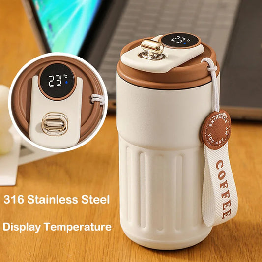 Smart Display Temperature Thermos Bottle - 450ml 316 Stainless Steel Vacuum Cup for Office & Business, Portable Thermal Mug for Coffee & Tea