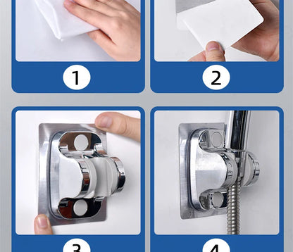 Universal No-Drill Adjustable Shower Head Holder – Wall-Mounted Bracket with Stable Rotation for Bathroom Accessories