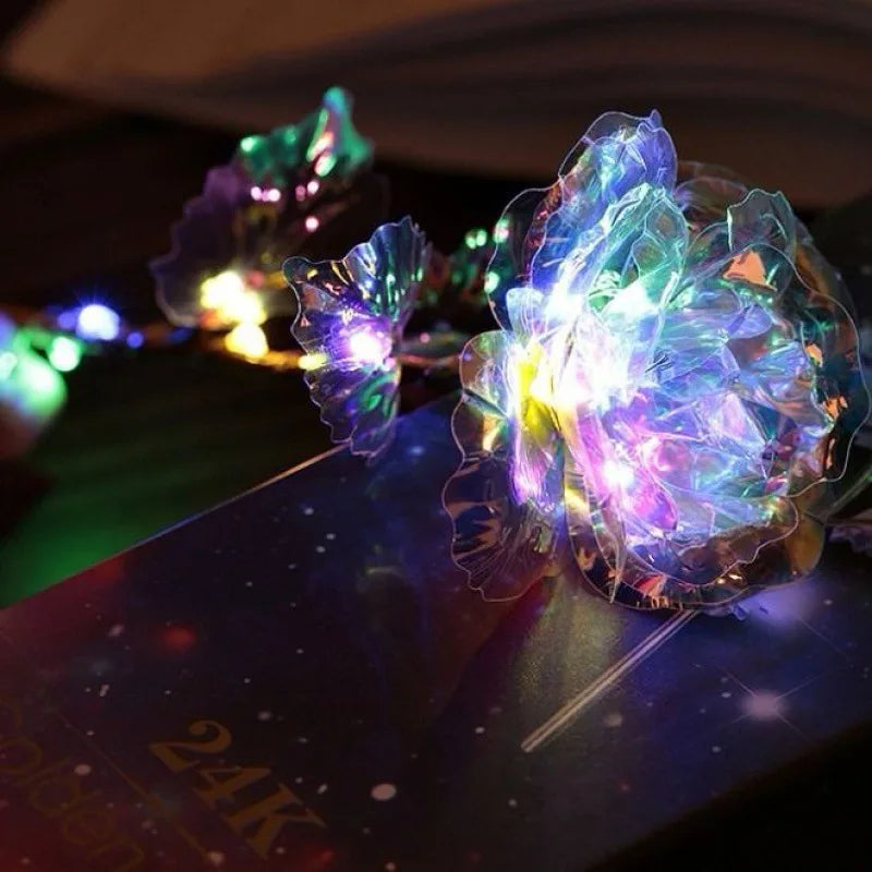 Light-Up Artificial Crystal Flower Gift - Plated Rose in a Box for Birthdays, Anniversaries, Mother's Day - Perfect for Wife or Girlfriend