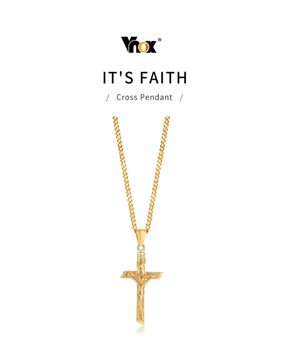 Vnox Cross Necklace for Men & Women – Gold Stainless Steel Jesus Pendant, Catholic Faith Jewelry for Church Prayer