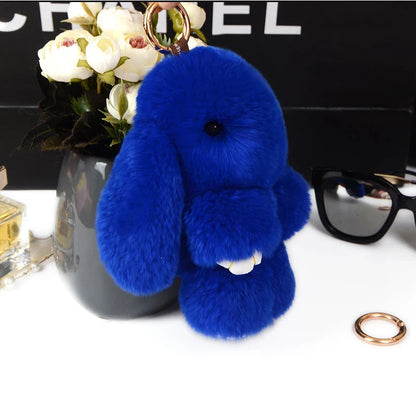 100% Natural Rex Rabbit Fur Keychain – Fluffy Bunny Bag Charm, Doll Toy & Lovely Pendant
