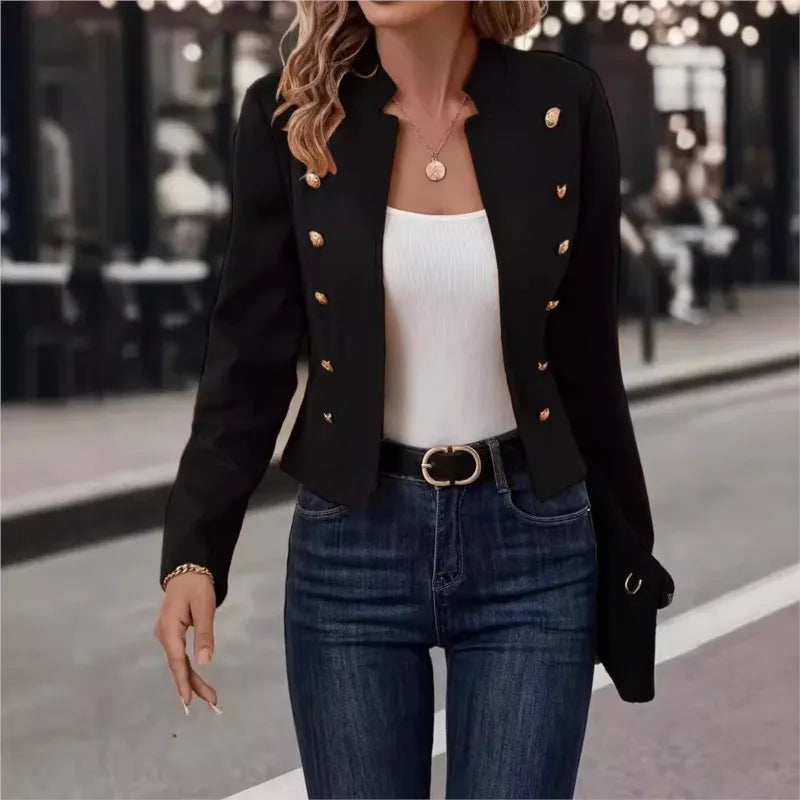 2024 Women's Double-Breasted Suit Jacket – Thin, Solid Color, Versatile Fashion for Autumn & Winter