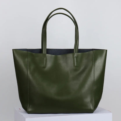 Customizable Name Large Capacity Commuter Bag – 100% Genuine Leather Soft Tote, Single Shoulder & Diagonal Shopping Bag