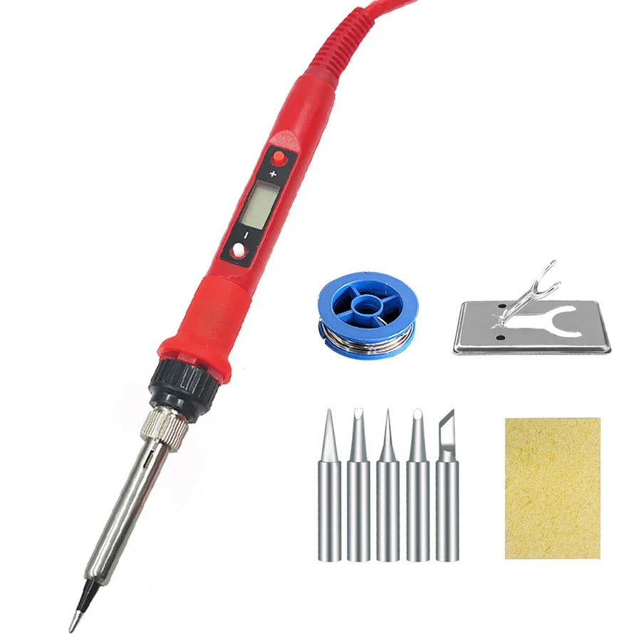 80W Digital Electric Soldering Iron Kit – Adjustable Temperature LCD Display Welding Tool Set (110V/220V) with Replaceable Tips