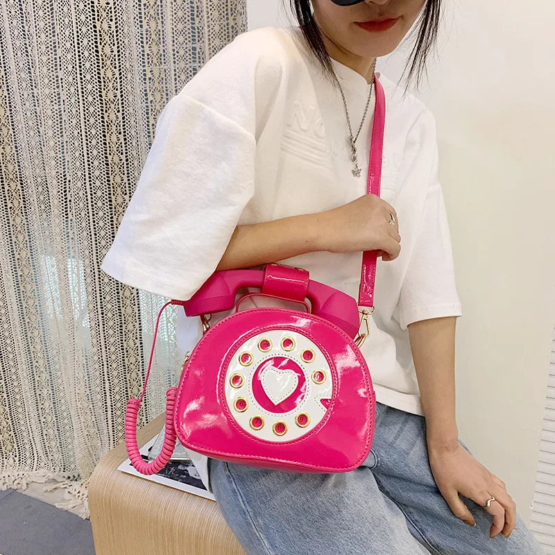 Women’s Creative Telephone-Shaped Crossbody Bag – Retro PU Leather Small Shoulder Handbag
