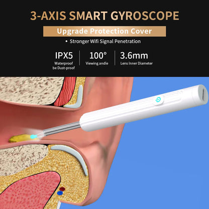 Smart Visual Ear Cleaner 1296P with Camera – USB-C Rechargeable Ear Wax Removal Tool, WiFi, 6 LED Lights