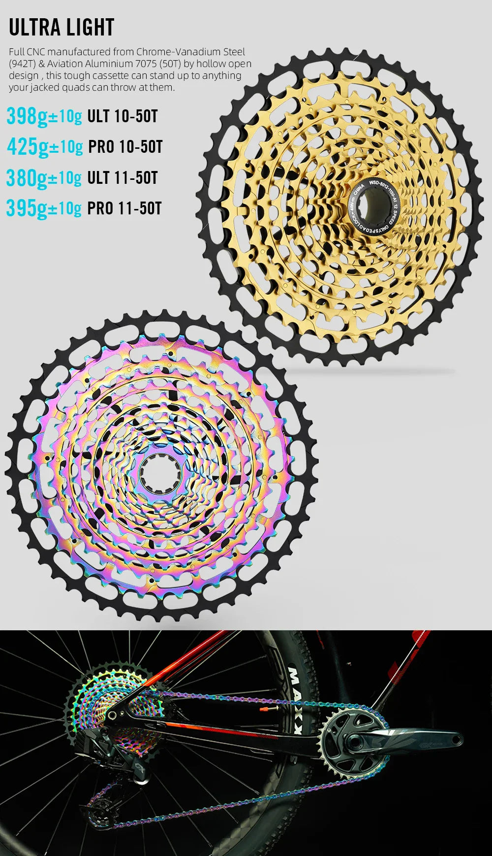 SPEDAO 12-Speed 10-50T Bicycle Cassette – 12V MTB Freewheel Sprocket for SX NX GX, XD & HG Compatible