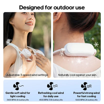 Portable Personal Neck Fan – 3-Speed Cooling with Cold Compress, Dual 800mAh Battery Mini Electric Fan for Outdoor Travel & Sports