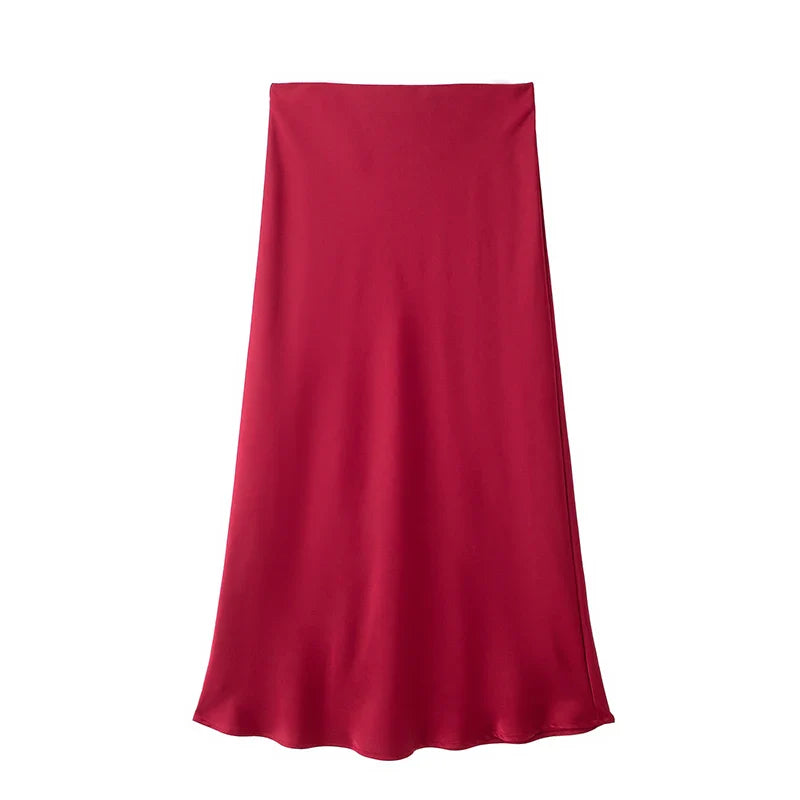 Willshela 2024 Women’s Black Satin High Waist Midi Skirt – Elegant Long Office & Summer Fashion Skirt for Women, Slim Fit Casual Wear