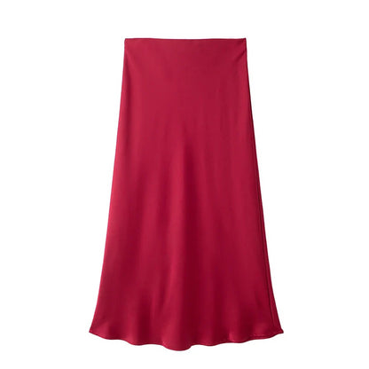 Willshela 2024 Women’s Black Satin High Waist Midi Skirt – Elegant Long Office & Summer Fashion Skirt for Women, Slim Fit Casual Wear