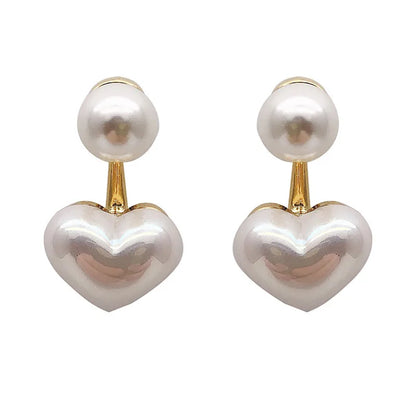 Imitation Pearl Heart and Round Stud Earrings for Women - Elegant Love Ear Studs for Party, Wedding, Valentine's Day Gifts