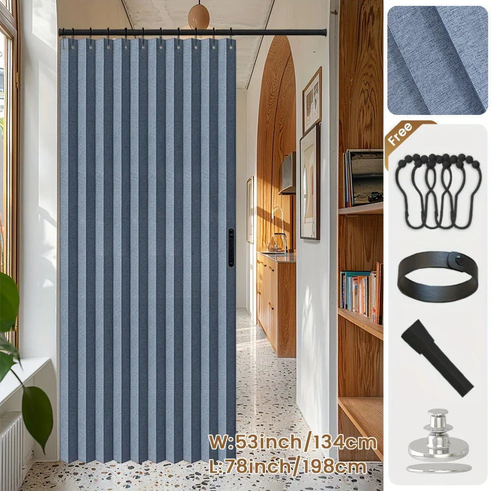 Blackout Folding Door Curtain – 1 Panel Privacy Screen for Living Room, Bedroom, Kitchen, Closet, Room Divider