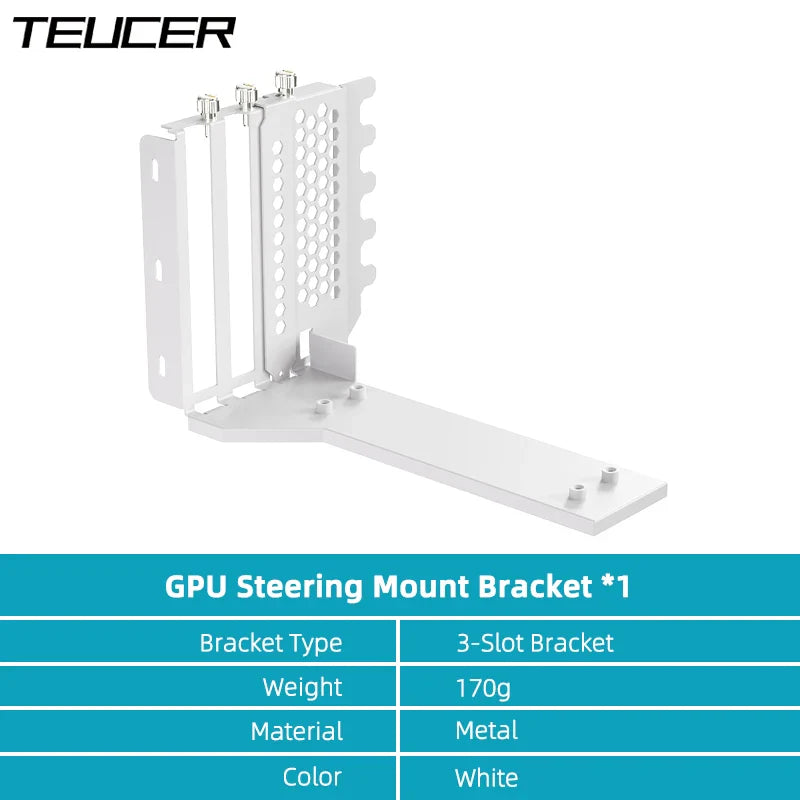 TEUCER L-Z3 GPU Vertical Mounting Bracket Kit – PCIe 4.0 X16 Riser Cable 200mm for Graphics Card Steering Mount