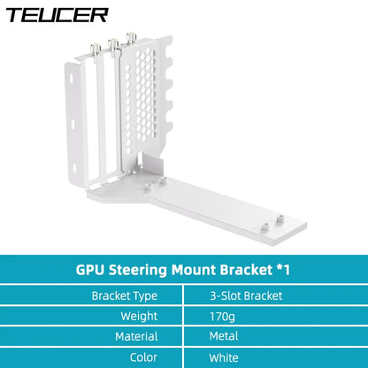 TEUCER L-Z3 GPU Vertical Mounting Bracket Kit – PCIe 4.0 X16 Riser Cable 200mm for Graphics Card Steering Mount