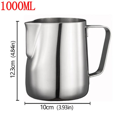 Stainless Steel Milk Frother Jug — Latte Pitcher with Measurement for Coffee & Espresso Barista Tools