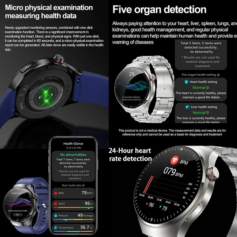 2025 Nursing-Grade Smartwatch — Blood Oxygen, Lipid, Uric Acid, ECG+PPG, Body Temperature & Bluetooth Call Health Tracker