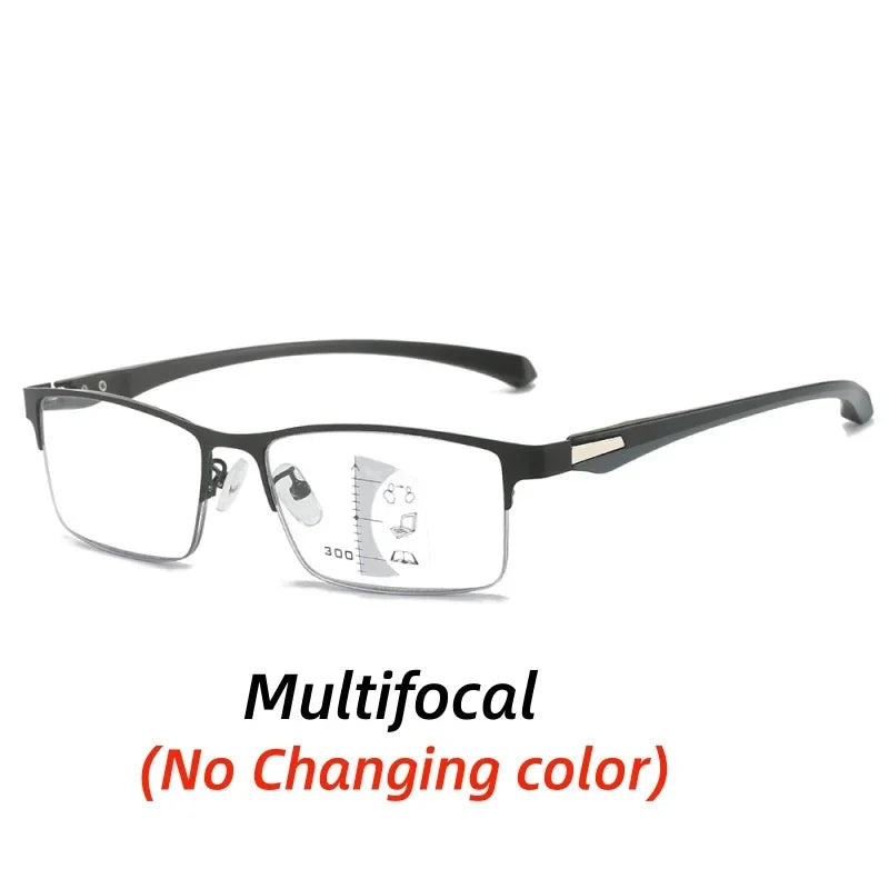 Progressive Multifocal Photochromic Reading Glasses – Anti-Blue Light Half Frame for Men with Presbyopia & Far Sight Protection